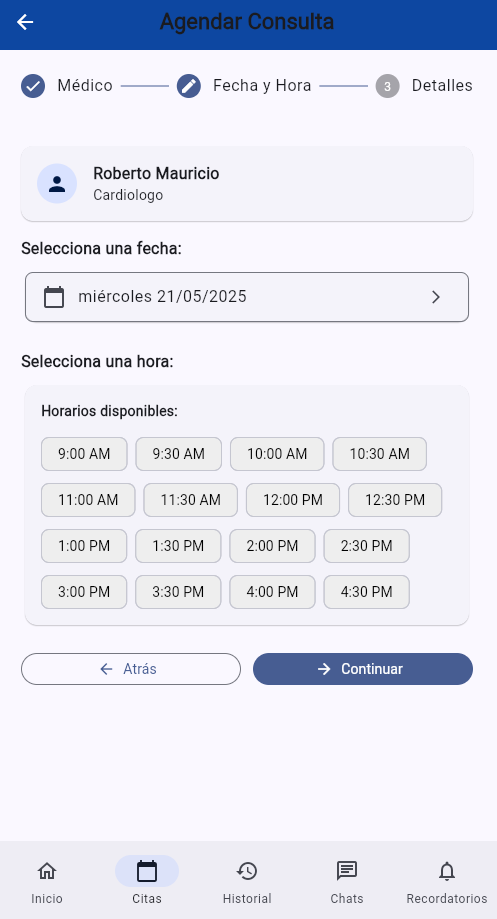 Agendar cita - Selección de médico